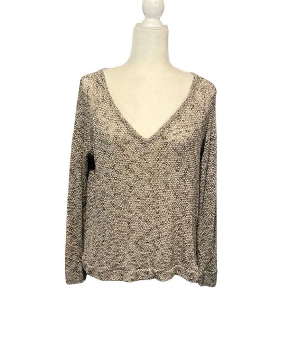 American Eagle deep v-neck gray and tan knit sweater - M